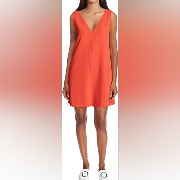 Theory Red Admiral Crepe V-Neck Shift Dress - Picture 3 of 6